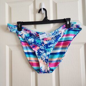 Decree Women's Bikini Bottom XXL Pink Blue Stripe Tie Dye